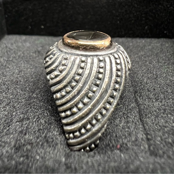 Rare retired James Avery Sterling Silver Black Onyx & 14k GOLD Ring size 6 - Picture 9 of 11